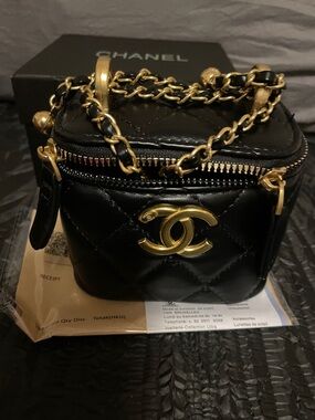 VIP Black Quilted Mini Vanity Bag with Gold Chain